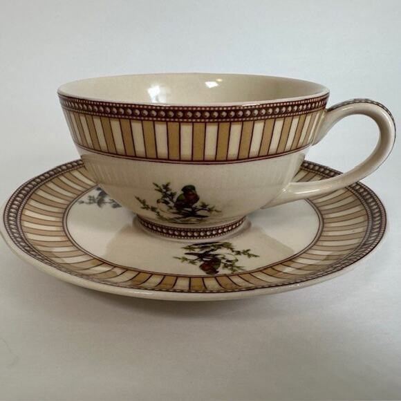 Burton & Burton Birds of Beauty Porcelain Tea Cup & Saucer Bird Center, Geo Rim - Picture 11 of 16